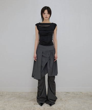 Asymmetrical Draped Roll-Up T-Shirt